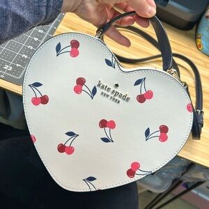 EUC Kate Spade Love Shack Dancing Cherries Saffiano Heart Crossbody Bag Tote